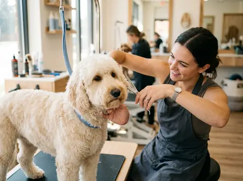 Trimsalon waar een hond verzorgd wordt