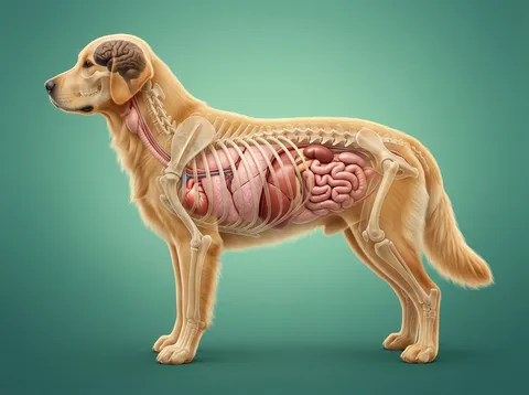 Interactief model van de hondenanatomie: doorsnede met organen