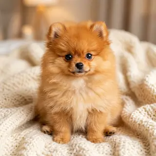 Jonge pomeriaan pup op een dekentje